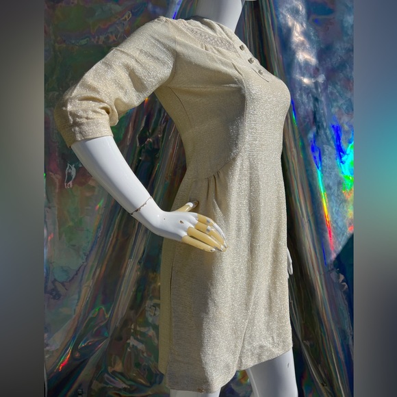 60s Metallic Threaded Faux Button Mini Dress - Picture 9 of 17